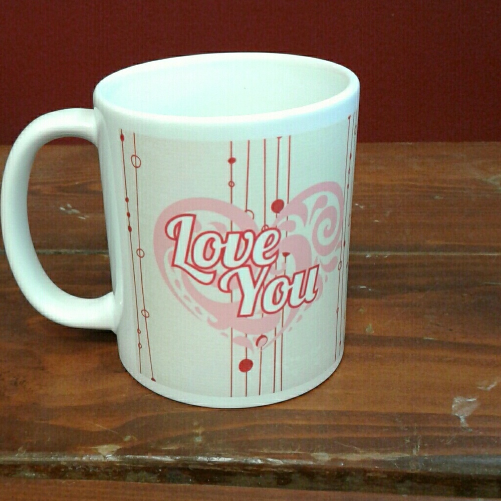 Custom Sublimated Love you Heart Coffee Mug NWL